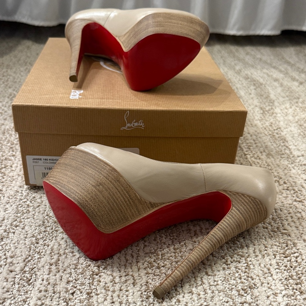 Christian Louboutin Beige Peep Toe Platform Heels - Picture 4 of 6
